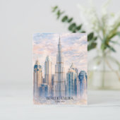 Dubai Burj Khalifa Luxury City Skyline Watercolor シーズンポストカード (スタンド正面)