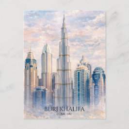Dubai Burj Khalifa Luxury City Skyline Watercolor  シーズンポストカード
