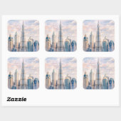 Dubai Burj Khalifa Luxury City Skyline Watercolor スクエアシール (シート)