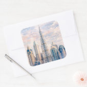 Dubai Burj Khalifa Luxury City Skyline Watercolor スクエアシール (封筒)