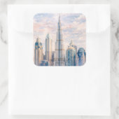 Dubai Burj Khalifa Luxury City Skyline Watercolor スクエアシール (バッグ)