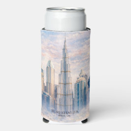 Dubai Burj Khalifa Luxury City Skyline Watercolor  スリム缶クーラー
