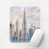 Dubai Burj Khalifa Luxury City Skyline Watercolor  マウスパッド (マウス)