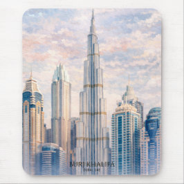 Dubai Burj Khalifa Luxury City Skyline Watercolor  マウスパッド