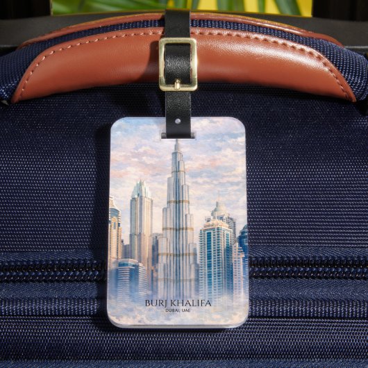 Dubai Burj Khalifa Luxury City Skyline Watercolor ラゲッジタグ (正面インサイチュ2)