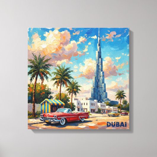 Dubai Burj Khalifa Vintage Scene Stretched Canvas キャンバスプリント (正面)