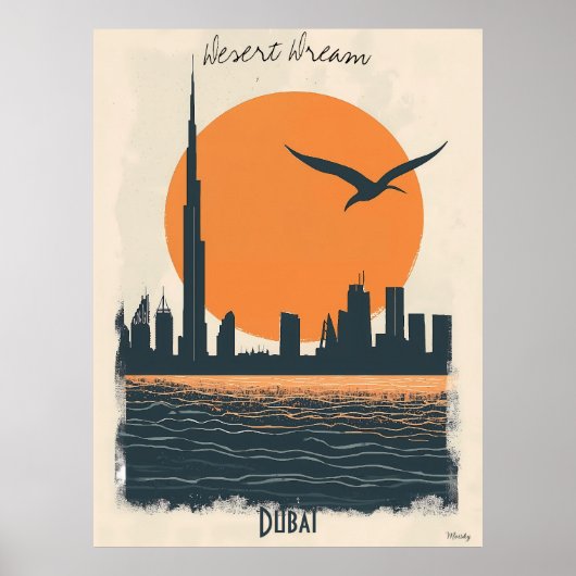 Dubai Dusk - Minimalist Skyline Reflections ポスター (正面)