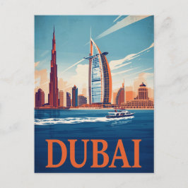 Dubai Marina Skyline & Boat Retro ポストカード