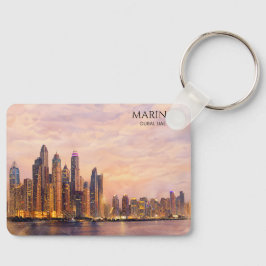 Dubai Marina Skyline Watercolor City Lights Travel キーホルダー