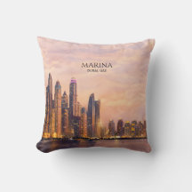 Dubai Marina Skyline Watercolor City Lights Travel