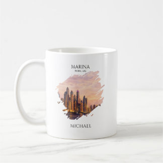 Dubai Marina Skyline Watercolor City Lights Travel コーヒーマグカップ