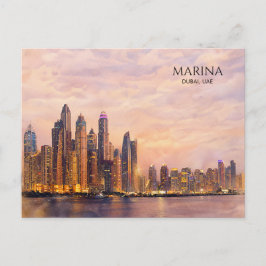 Dubai Marina Skyline Watercolor City Lights Travel シーズンポストカード