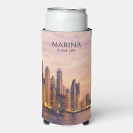 Dubai Marina Skyline Watercolor City Lights Travel スリム缶クーラー