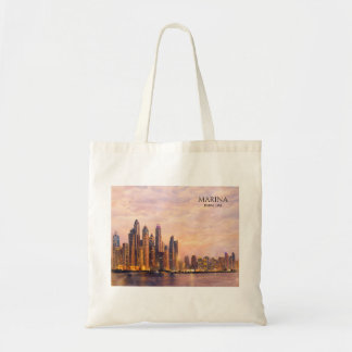 Dubai Marina Skyline Watercolor City Lights Travel トートバッグ
