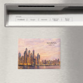 Dubai Marina Skyline Watercolor City Lights Travel マグネット (インサイチュ (食洗機))