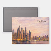 Dubai Marina Skyline Watercolor City Lights Travel マグネット (正面/裏面)