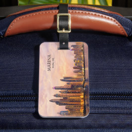 Dubai Marina Skyline Watercolor City Lights Travel ラゲッジタグ