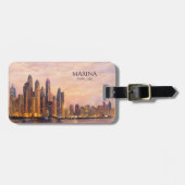 Dubai Marina Skyline Watercolor City Lights Travel ラゲッジタグ (正面横)