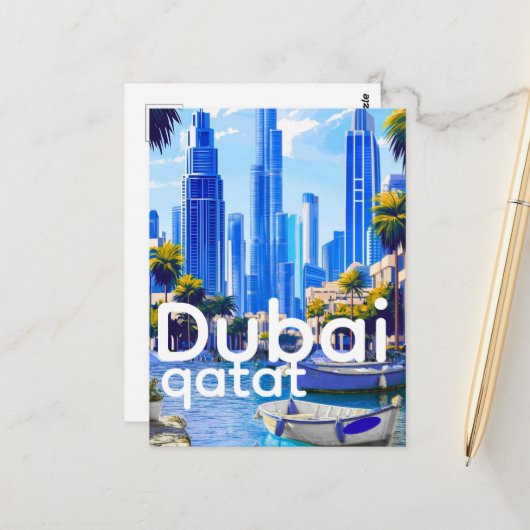 Dubai Skyline Card, Modern City Landmarks ポストカード (正面/裏面インサイチュ)