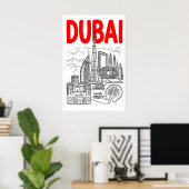 Dubai Skyline Wall Art - Minimalist Black Outline ポスター (ホームオフィス)