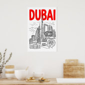Dubai Skyline Wall Art - Minimalist Black Outline ポスター (キッチン)
