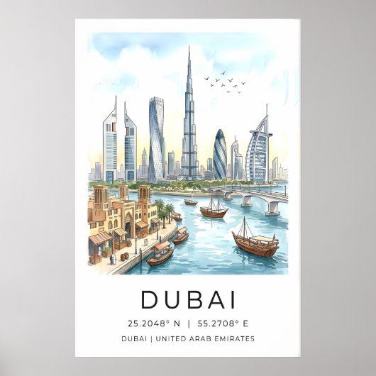 Dubai Skyline Wall Art Modern Cityscape - Fine ポスター (正面)