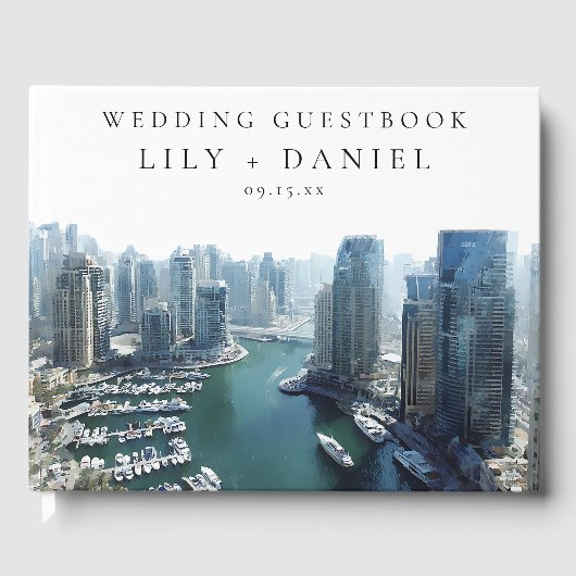 Dubai Skyline Watercolor Wedding ゲストブック (正面)