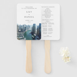 Dubai Skyline Watercolor Wedding Program ハンドファン