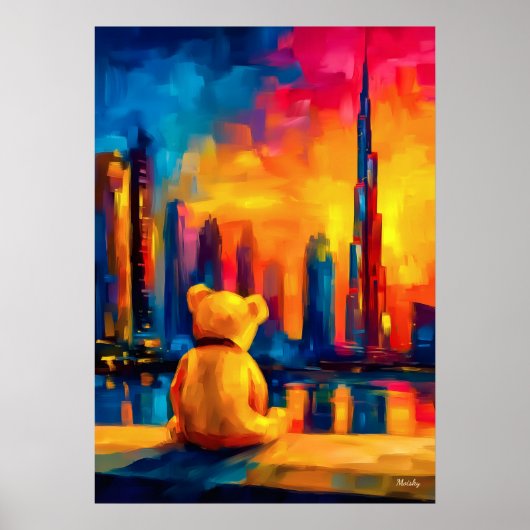 Dubai Teddy Fauvist Sunset Skyline Print ポスター (正面)