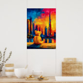 Dubai Teddy Fauvist Sunset Skyline Print ポスター (キッチン)
