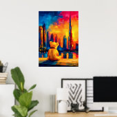 Dubai Teddy Fauvist Sunset Skyline Print ポスター (ホームオフィス)