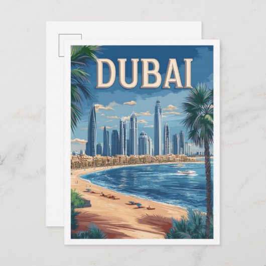 Dubai UAE Art Vintage Illustration Travel ポストカード (正面/裏面)