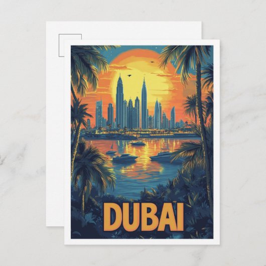 Dubai UAE Vintage Illustration Travel ポストカード (正面/裏面)