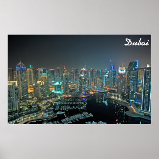 Dubai, United Arab Emirates skyline at night ポスター