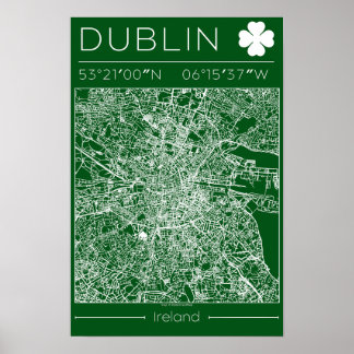 Dublin Green Map Poster Minimal Wall Art Ireland ポスター