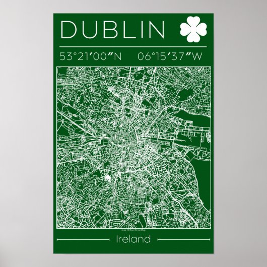 Dublin Green Map Poster Minimal Wall Art Ireland ポスター (正面)