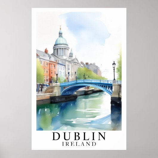 Dublin Ireland Bridge Watercolor Art ポスター (正面)