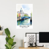 Dublin Ireland Bridge Watercolor Art ポスター (ホームオフィス)