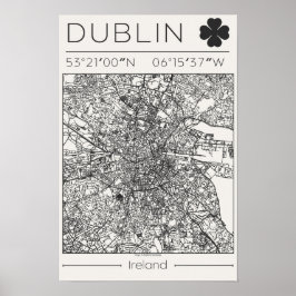 Dublin Ireland Charcoal City Map Poster Minimal ポスター