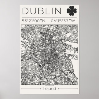 Dublin Ireland Charcoal City Map Poster Minimal ポスター
