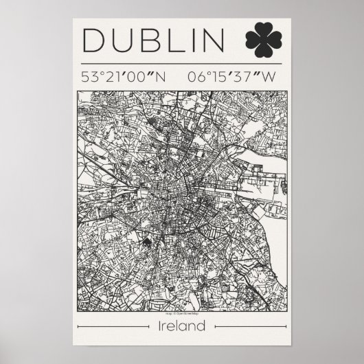 Dublin Ireland Charcoal City Map Poster Minimal ポスター (正面)