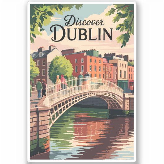 Dublin Ireland Illustration Travel Art Vintage シール (正面)
