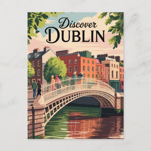 Dublin Ireland Illustration Travel Art Vintage ポストカード (正面)