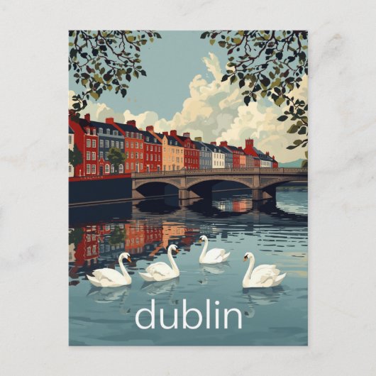 Dublin Ireland Liffey River Swans ポストカード (正面)