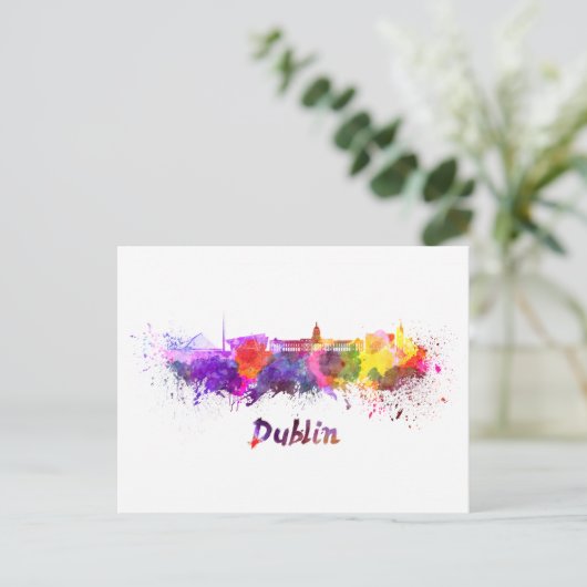 Dublin skyline in watercolor ポストカード (スタンド正面)
