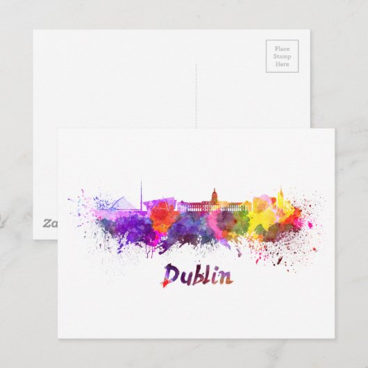 Dublin skyline in watercolor ポストカード (正面/裏面)