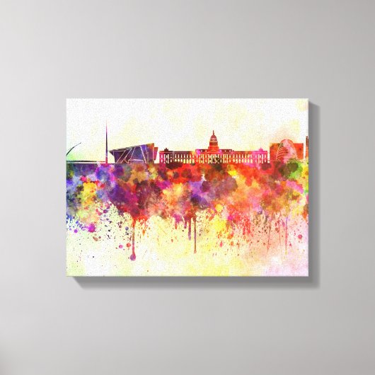 Dublin skyline in watercolor background キャンバスプリント (正面)