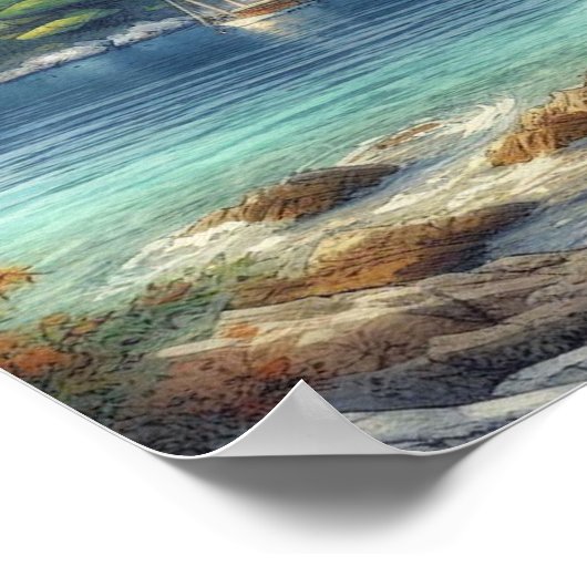 Dubrovnikクロアチアワラムジェット島の水色 ポスター (角)