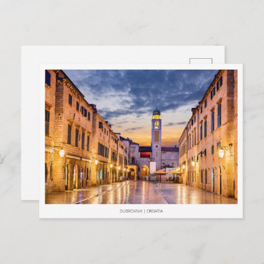 Dubrovnik、クロアチア、ストラダムの夜景 シーズンポストカード (正面/裏面)