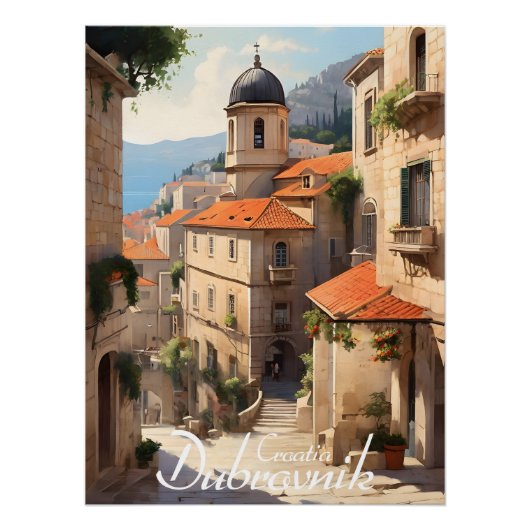 Dubrovnik Croatia Historic Centre Travel Print ポスター (正面)